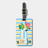 Alice in Wonderland Cute Kinder Monogram Blue Yell Bagagelabel (Voorkant verticaal)