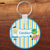 Alice in Wonderland Cute Kinder Monogram Blue Yell Sleutelhanger (Voorkant)