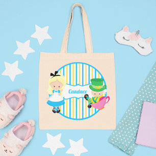 Alice in Wonderland Cute Kinder Monogram Book Tote Bag