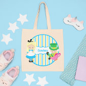 Alice in Wonderland Cute Kinder Monogram Book Tote Bag