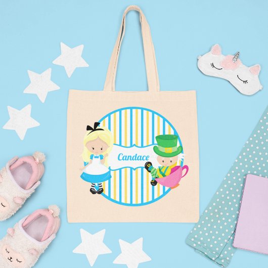 Alice in Wonderland Cute Kinder Monogram Book Tote Bag