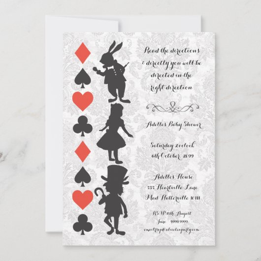 Alice in Wonderland Damask Baby shower Invite Kaart (Voorkant)