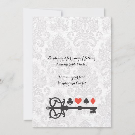 Alice in Wonderland Damask Baby shower Invite Kaart (Achterkant)