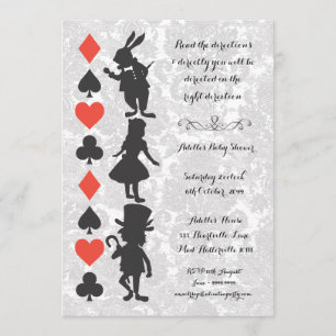 Alice in Wonderland Damask Baby shower Invite Kaart