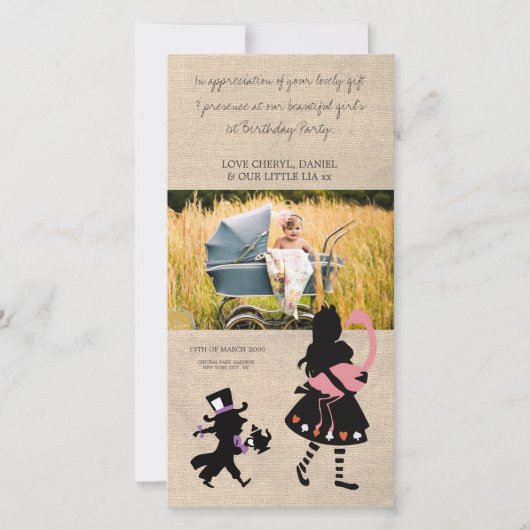 Alice in Wonderland Dank je baby fotokaart Bedankkaart (Voorkant)