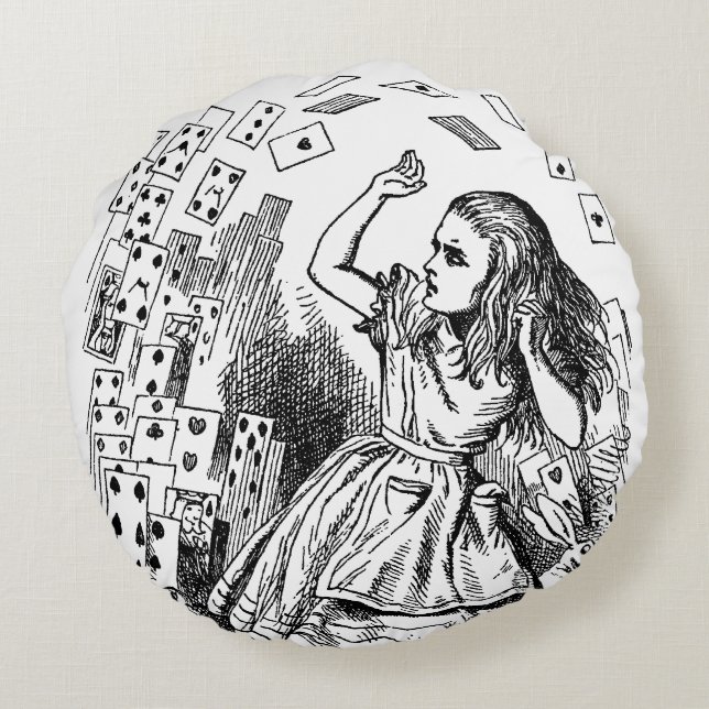  Alice in Wonderland, die kaarten speelt Rond Kussen (Achterkant)