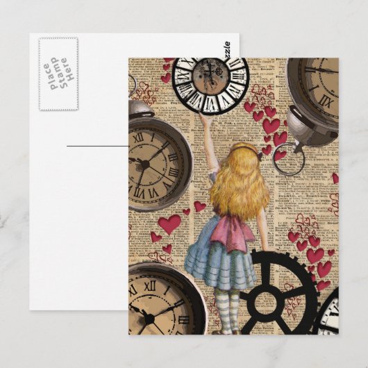 Alice in Wonderland die op tijd onderweg is Briefkaart (Voorkant / Achterkant)