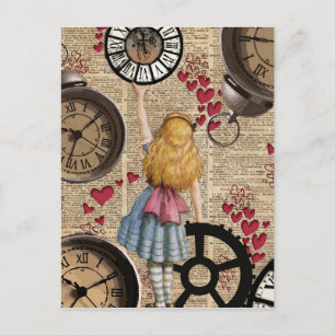 Alice in Wonderland die op tijd onderweg is Briefkaart