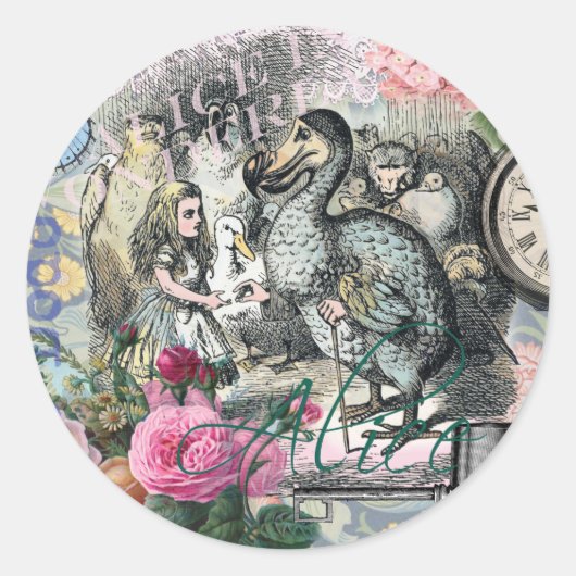 Alice in Wonderland Dodo Classic Artwork Ronde Sticker (Voorkant)