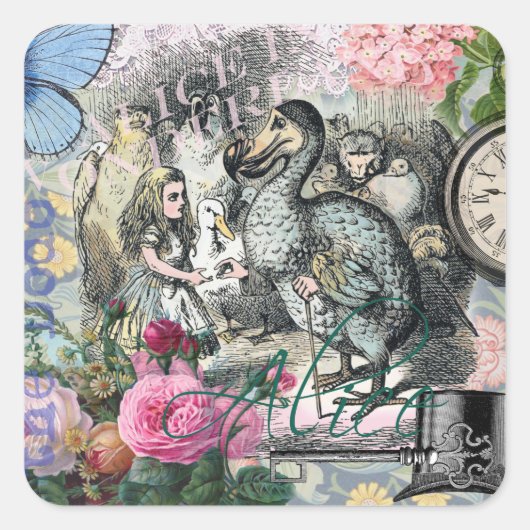 Alice in Wonderland Dodo Classic Artwork Vierkante Sticker (Voorkant)