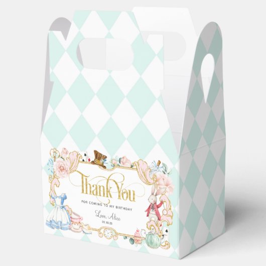 Alice in wonderland, dolle hatter tea party munt bedankdoosjes (Geopend)