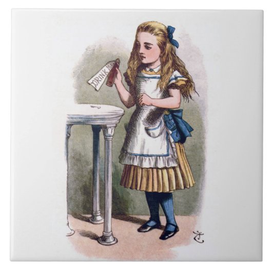 Alice in Wonderland Drink me Art Tile of Trivet Tegeltje (Voorkant)