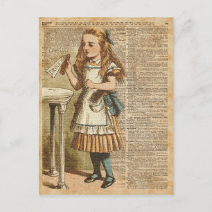 Alice in Wonderland Drink me boekpagina kunst Briefkaart
