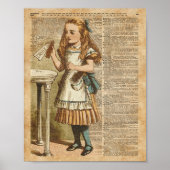 Alice in Wonderland Drink me  boekpagina kunst Poster (Voorkant)