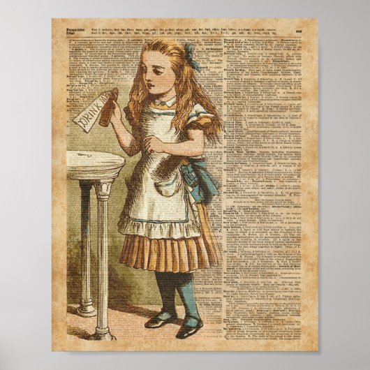 Alice in Wonderland Drink me  boekpagina kunst Poster (Voorkant)