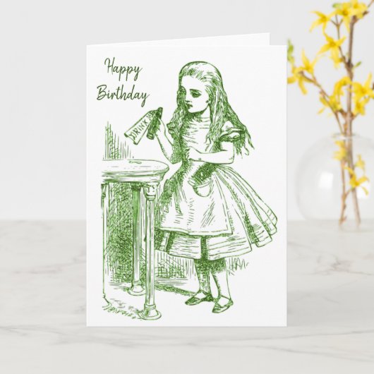 Alice in Wonderland Drink me op de geboortecaart Kaart (Gele Bloem)