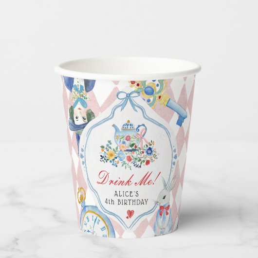 Alice in Wonderland 'Drink me' verjaardagsfeestje Papieren Bekers (Voorkant)