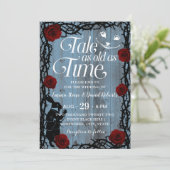 Alice in Wonderland Dusty Blue Fairytale Wedding Kaart (Staand voorkant)