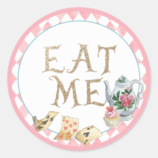 Alice in Wonderland Eat me Circle Sticker Birthday (Voorkant)