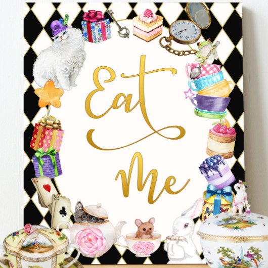 Alice in Wonderland Eet me, Eten Tafel Teken Fotoplaat
