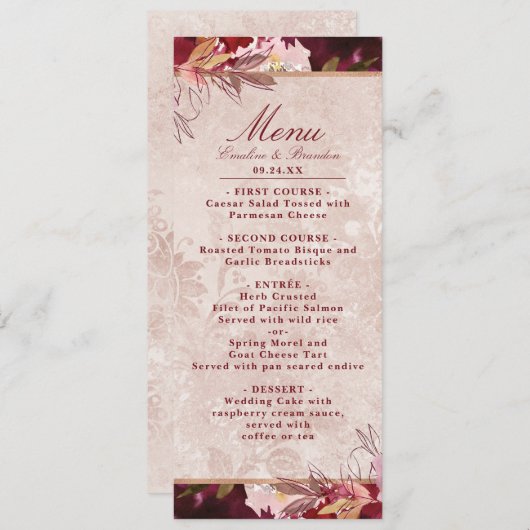Alice in Wonderland Elegant  Bloemendiner Menu (Voorkant / Achterkant)