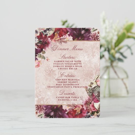 Alice in Wonderland Elegant  Bloemendiner Menu (Staand voorkant)
