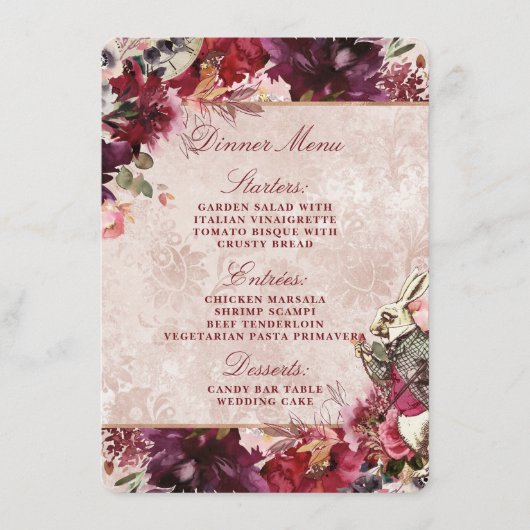 Alice in Wonderland Elegant  Bloemendiner Menu (Voorkant)