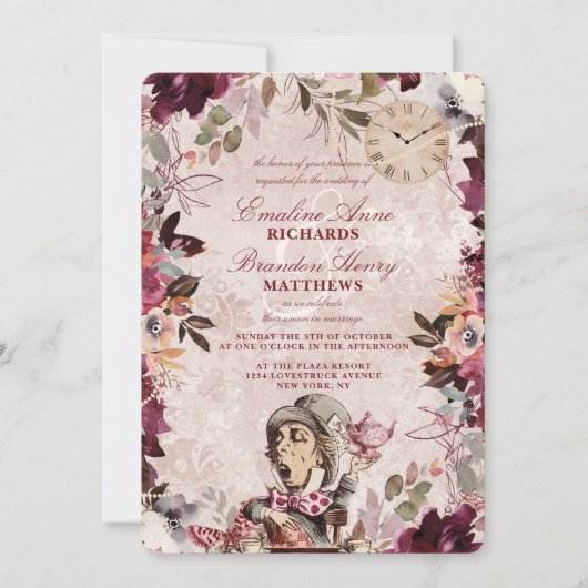 Alice in Wonderland Elegant  Border Bruiloft Kaart (Voorkant)