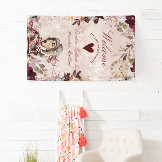 Alice in Wonderland Elegant Bruiloft Welkom Spandoek (Insitu)