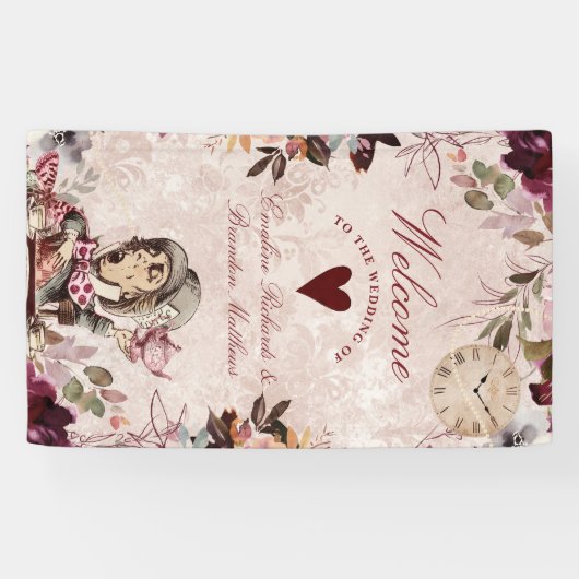 Alice in Wonderland Elegant Bruiloft Welkom Spandoek (Horizontaal)