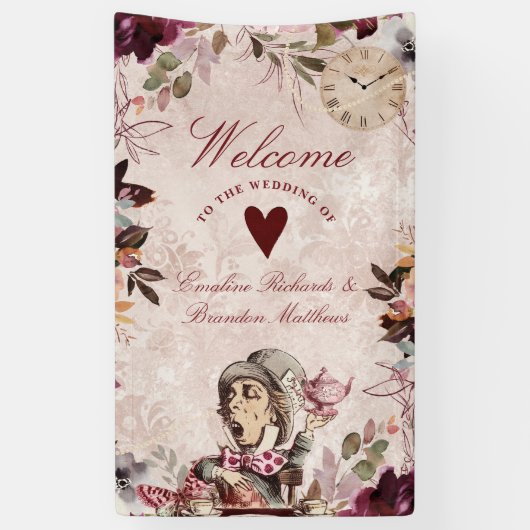Alice in Wonderland Elegant Bruiloft Welkom Spandoek (Verticaal)