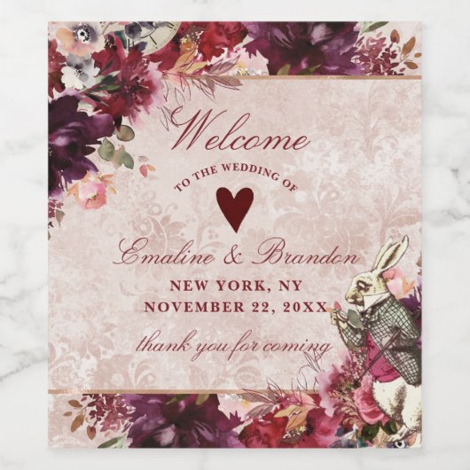 Alice in Wonderland Elegant Bruiloft Welkom Wijn Etiket (Enkel label)