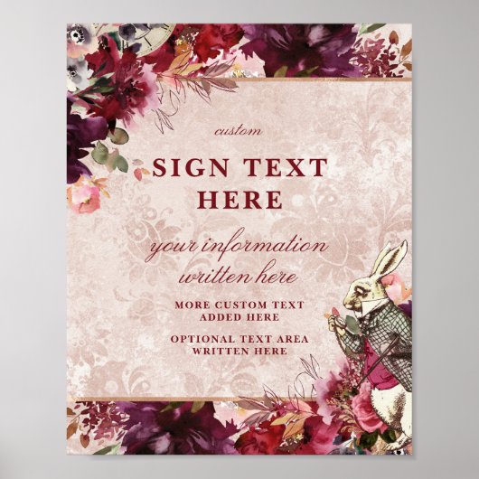 Alice in Wonderland Elegant Custom Wedding Sign Poster (Voorkant)