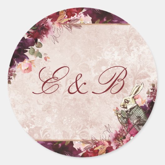 Alice in Wonderland Elegant Monogram Bruiloft Ronde Sticker (Voorkant)