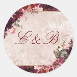 Alice in Wonderland Elegant Monogram Bruiloft Ronde Sticker