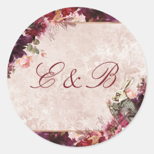 Alice in Wonderland Elegant Monogram Bruiloft Ronde Sticker