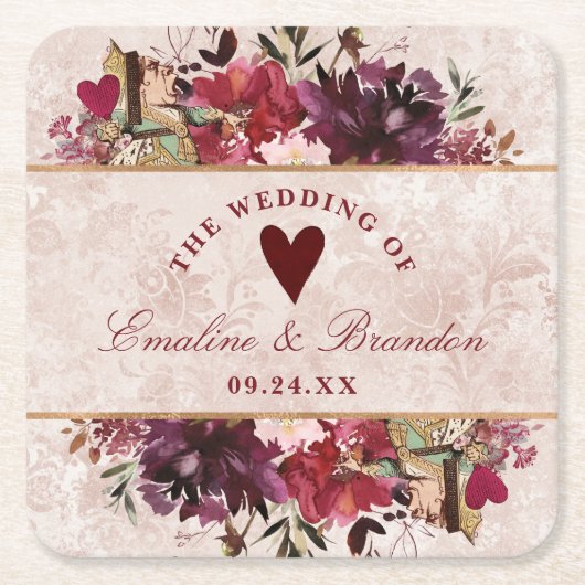 Alice in Wonderland Elegant  Monogram Kartonnen Onderzetters (Voorkant)