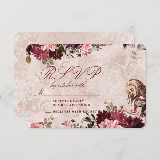 Alice in Wonderland Elegante Bruiloft RSVP Reactie (Voorkant / Achterkant)