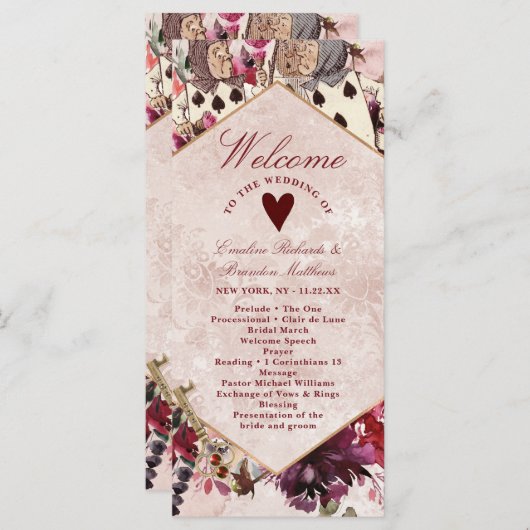 Alice in Wonderland Elegante huwelijksceremonie Programmakaart (Voorkant / Achterkant)