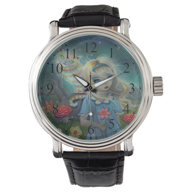 Alice in Wonderland en de Cheshire Cat Art Horloge (Voorkant)