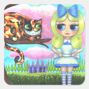 Alice in Wonderland en de Cheshire Cat Emo Vierkante Sticker