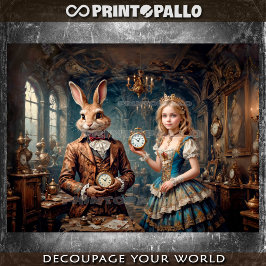 Alice in Wonderland en De Maartse Haas - Decoupage Inpakpapier Vel