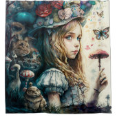 Alice in Wonderland en de Magische paddenstoelen Douchegordijn (Voorkant)