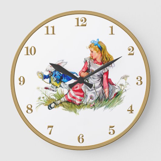Alice in Wonderland en de White Rabbit Clock Grote Klok (Voorkant)