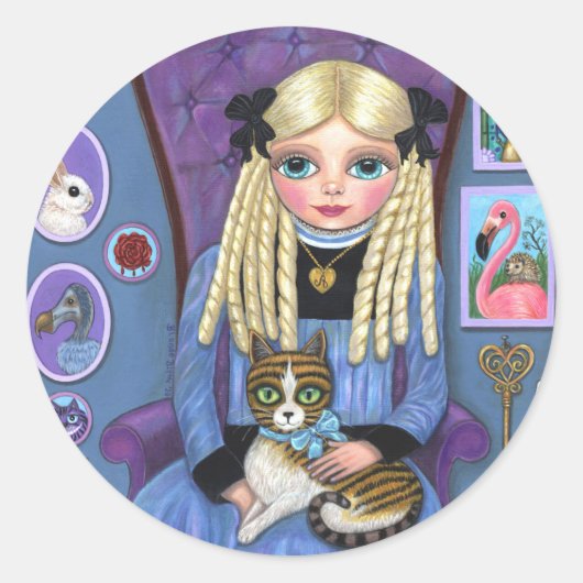 Alice in Wonderland en Dinah Cat Fairy Tale Ronde Sticker (Voorkant)