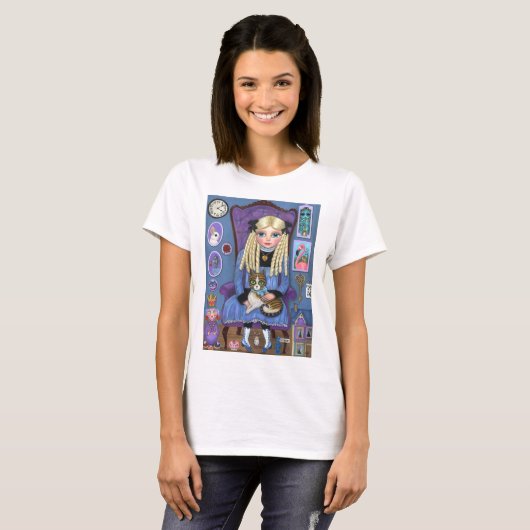 Alice in Wonderland en Dinah Cat Fairy Tale T-shirt (Voorkant volledig)