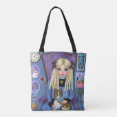 Alice in Wonderland en Dinah Cat Fairy Tale Tote Bag (Achterkant)