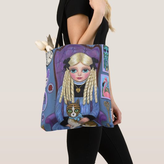 Alice in Wonderland en Dinah Cat Fairy Tale Tote Bag (Dichtbij)