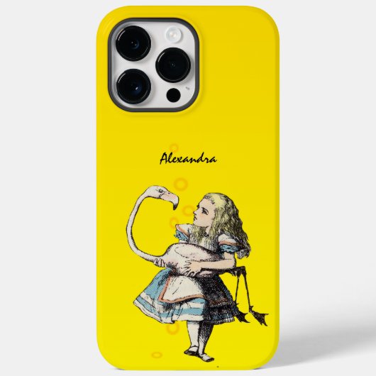 Alice in Wonderland en een Flamingo op Geel Case-Mate iPhone Case (Achterkant)