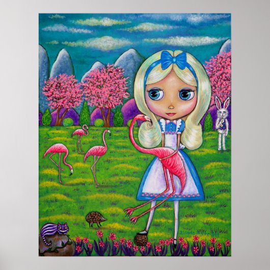 Alice in Wonderland en Flamingos Rabbit Hedgel Poster (Voorkant)